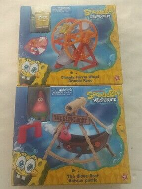 Spongebob Glove Ferris Wheel And Patrick's Glove Boat Playsets - New In Box